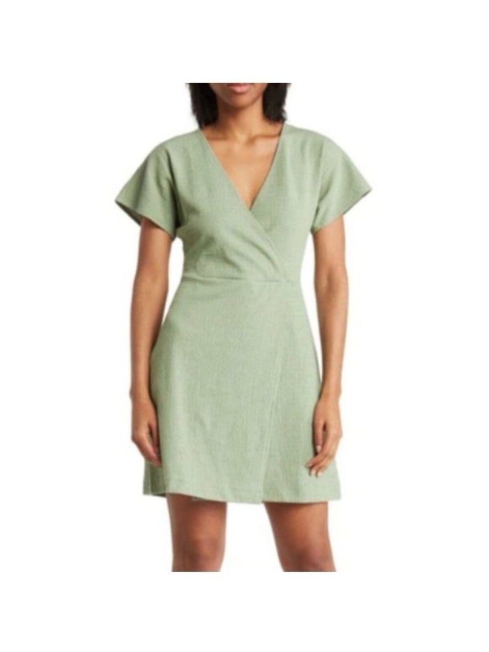 Madewell Womens Size M Sage Green Short Sleeve Faux Wrap Mini Dress